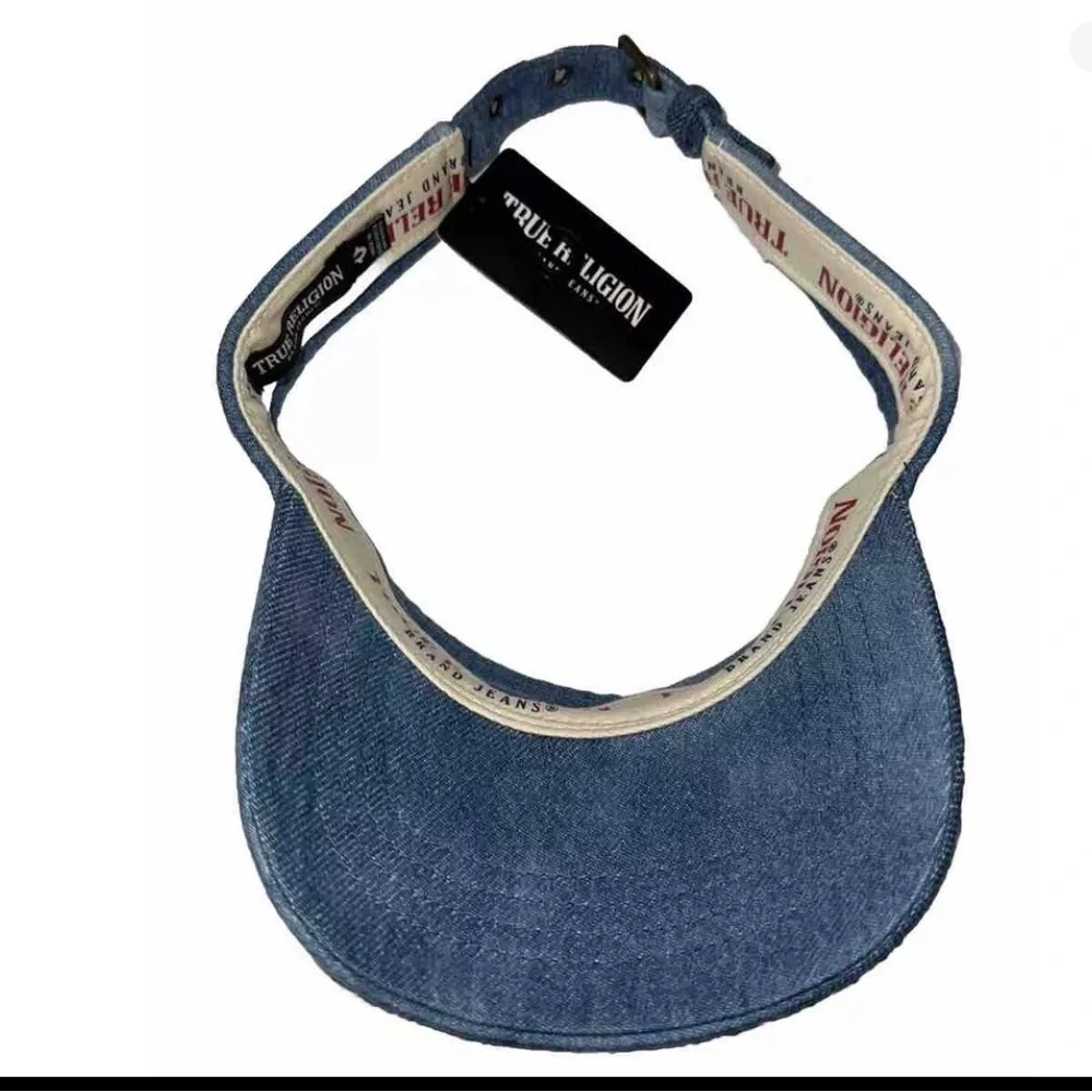 True Religion Floral Logo blue Denim Adjustable‎ Sun Visor Hat new